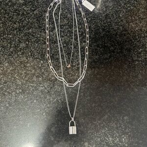 3 for $25 Park Lane Elexa Necklace - Silver Layered Necklace w/ Padlock Pendant